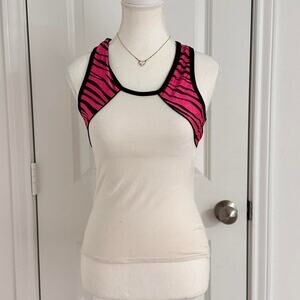 Pizzaz Vintage Size Medium Women’s 90% Cotton Y2K Pink Zebra Print Fitted Tank